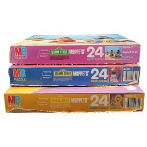 MB Sesame Street Muppets 24 Piece Jigsaw Puzzles Set of 3 1985 Complete 15 x 12